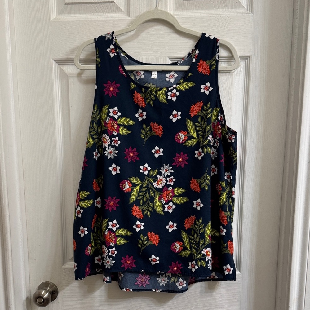 Time and Tru Floral Tank Top - Navy and Multicolor